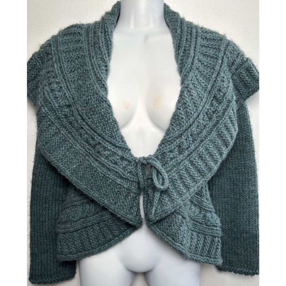 Elsamanda Wool Mohair Knit Sweater Blue Tie Front Shrug L/S Italy Women Medium